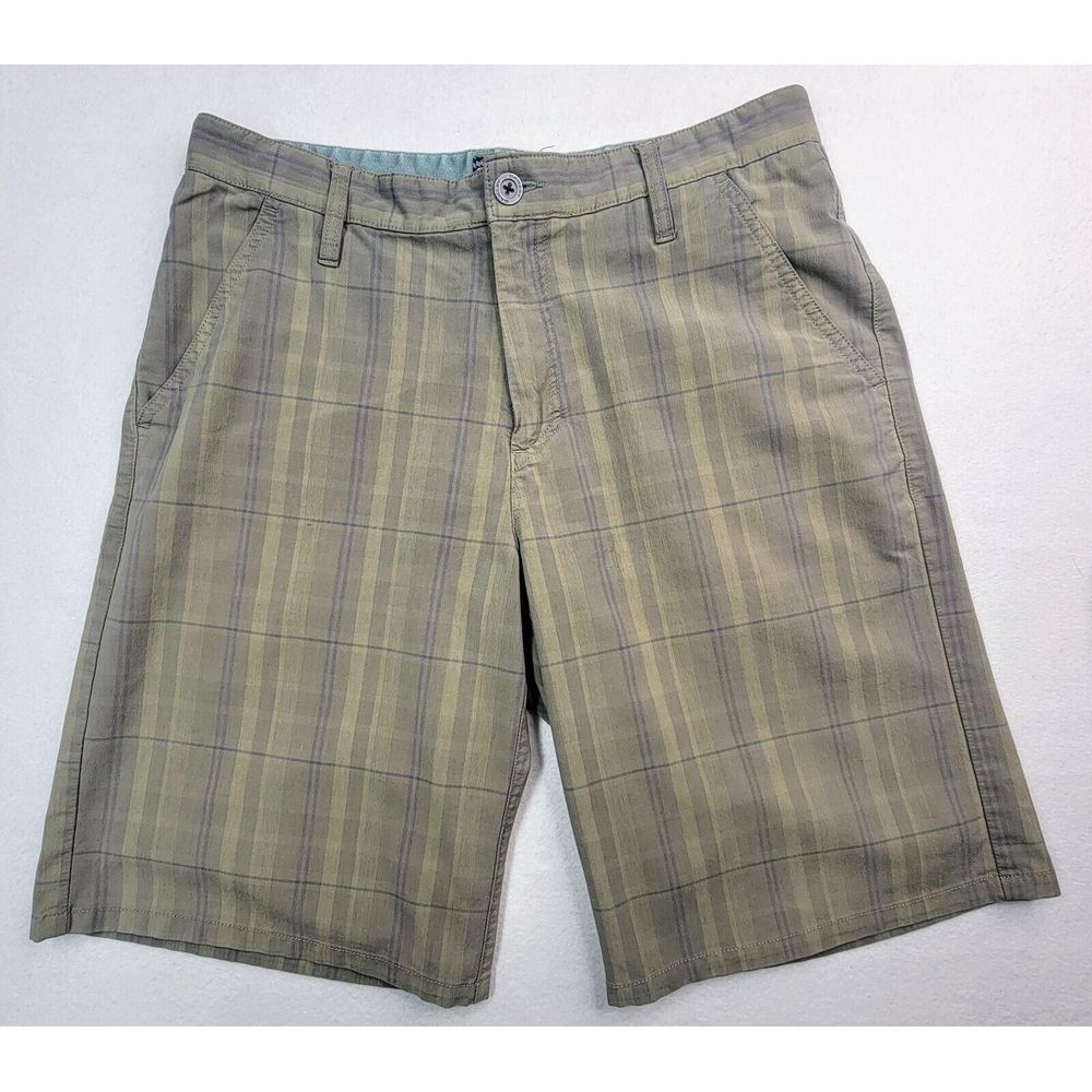 Y2K Oakley Chino Shorts Mens 34 Flap Pockets Plaid‎ Striped 12" Inseam